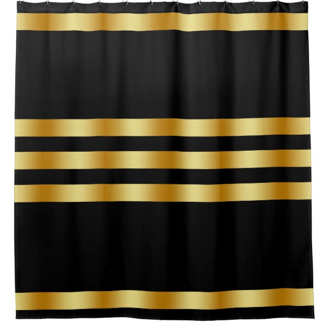 Black Solid Color Gold Badge Personalized Custom Shower Curtain (Front)