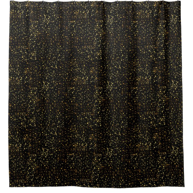 Black Solid Color Gold Sparkle Personalized Custom Shower Curtain (Front)