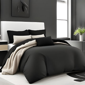 Black Solid Color Optional Monogram Name Duvet Cover
