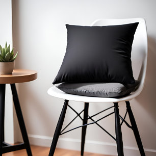 Black Solid Color Optional Monogram Name Throw Pillow