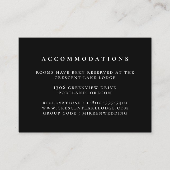 Black Solid Color Wedding Accommodations Enclosure Card (Front)