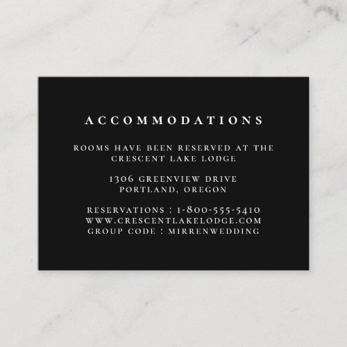 Black Solid Color Wedding Accommodations Enclosure Card