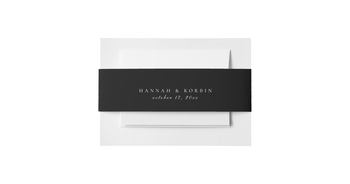 Black Solid Color Wedding Invitation Belly Band Zazzle