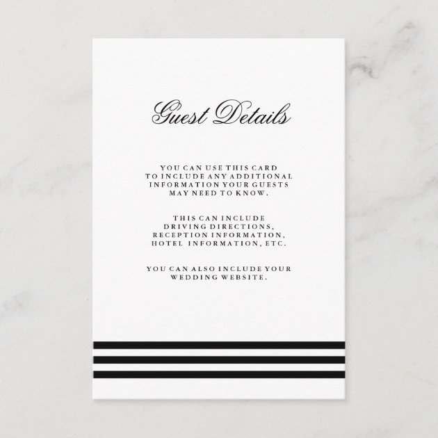 Black Sophisticated Stripes Wedding Guest Detail Enclosure Card