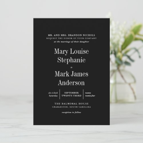 Black Sophisticated Typography Wedding Invitation