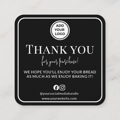 Black Sourdough Care Tips Thank You Logo Card