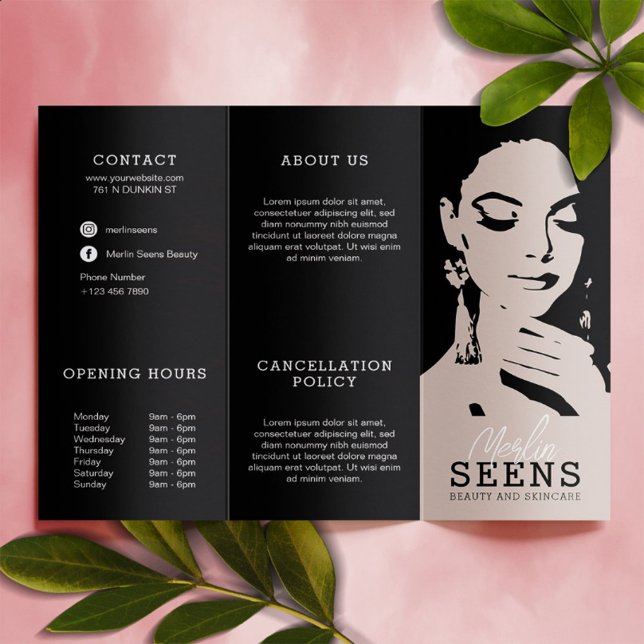 Black Spa Salon Tri Fold Rose Price List Menu Brochure (Creator Uploaded)