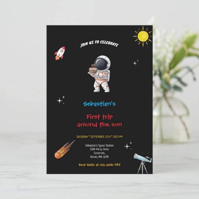 BLACK SPACE BIRTHDAY INVITATION (Standing Front)