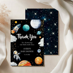 Black Space Rocket Thank You Card Baby Boy Shower