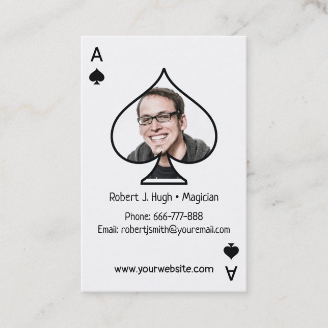 Black Spade Ace Poker Photo Template Business Card (Front)