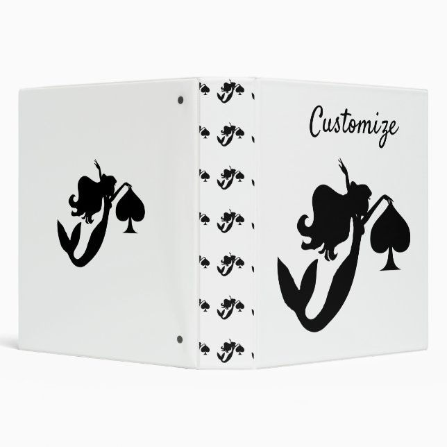 Black Spade Mermaid Silhouette Thunder_Cove 3 Ring Binder (Background)