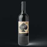 Black Spade on Gold Wine Label<br><div class="desc">This custom wine bottle label features a poker or playing card theme for a Las Vegas or casino wedding. An image of a black spade in printed in the center with a gold background. Two sample names are printed across the spade with a sample wedding date printed below.</div>