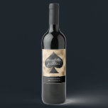 Black Spade on Gold Wine Label<br><div class="desc">This custom wine bottle label features a poker or playing card theme for a Las Vegas or casino wedding. An image of a black spade in printed in the center with a gold background. Two sample names are printed across the spade with a sample wedding date printed below.</div>