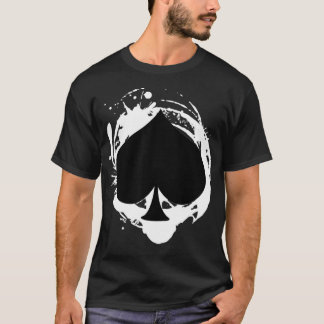 Black Spade White Splatter Outline Cool Poker Play T-Shirt
