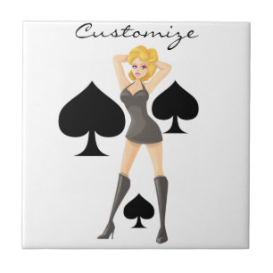 Black Spades Blonde Queen Thunder_Cove Ceramic Tile