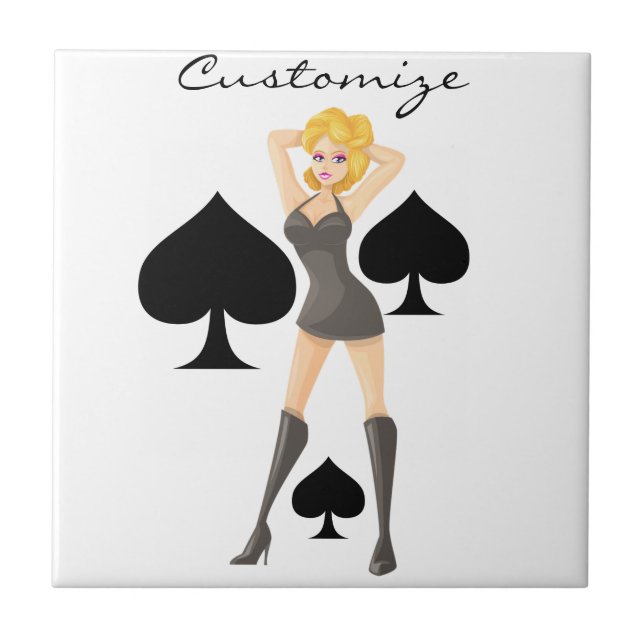 Black Spades Blonde Queen Thunder_Cove Ceramic Tile (Front)