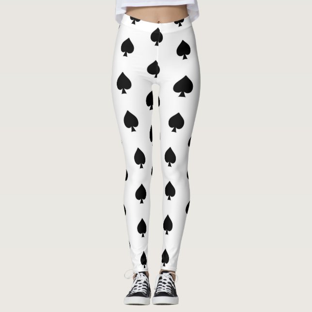 Black  Spades on White Leggings (Front)