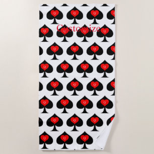 Black Spades Red Hearts Thunder_Cove Beach Towel