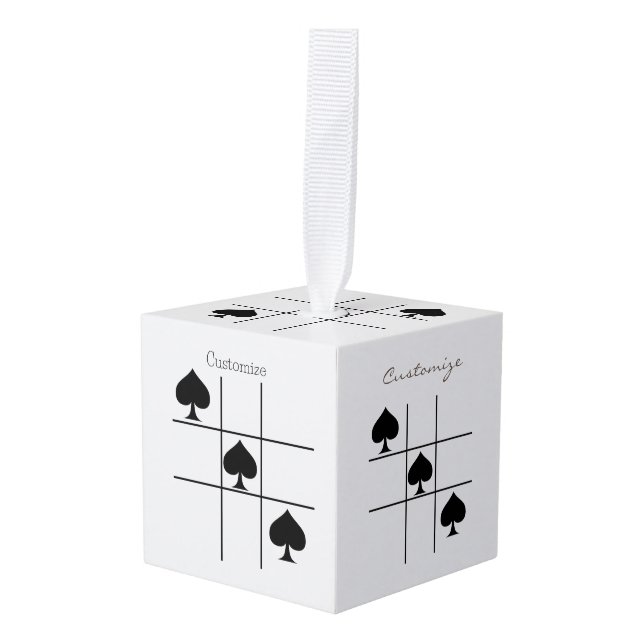 Black Spades Tic Tac Toe Thunder_Cove Cube Ornament (Front Angled)