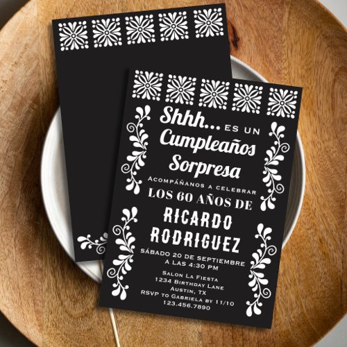 Black Spanish Talavera Fiesta Sorpresa Birthday Invitation