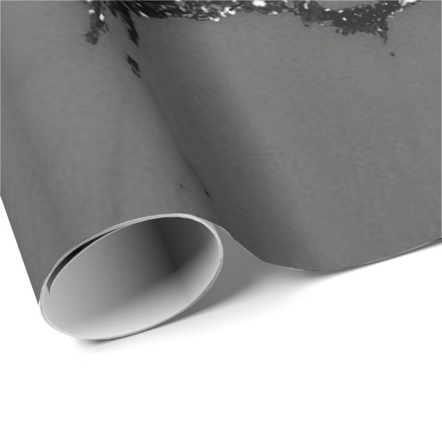 Black Spark Graphite Glitter Marble Stone Lux Gray Wrapping Paper (Roll Corner)