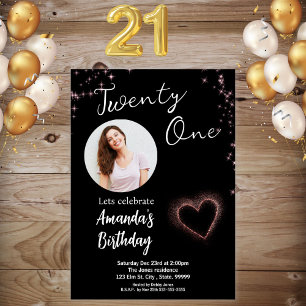 Black Sparkle 21st Birthday Invitation 
