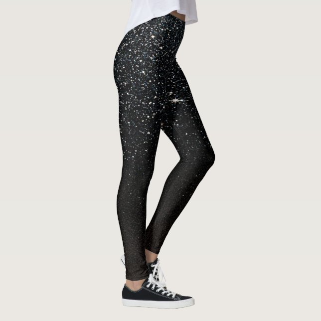 Black Sparkle Faux Glitter Night Sky Leggings (Right)