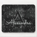 Black Sparkle Girly Monogram Name Mousepad<br><div class="desc">White and Black Faux Sparkle and Shimmering Stars Monogram Name Monogram Mousepad. This Mousepad can be customized to include your first name.</div>