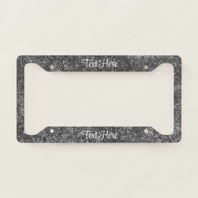 Black Sparkle Glitter Elegant Personalized License Plate Frame (Front)