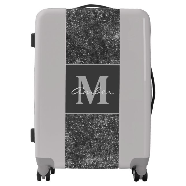 Black Sparkle Glitter Elegant Personalized Luggage (Front)
