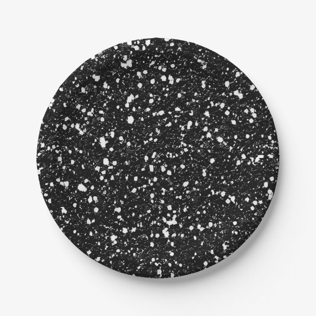 Black Sparkle Glitter Glam Custom Party Paper Plates (Front)