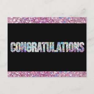 Black sparkle glitter silver Congratulations Postcard