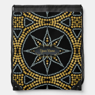 Black Sparkle Gold Glitter Custom Name Drawstring Bag