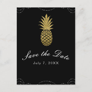 Black Sparkle Gold Pineapple Glam Save the Date Announcement Postcard