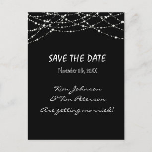 Black Sparkle Lights Wedding Postcard Save Date