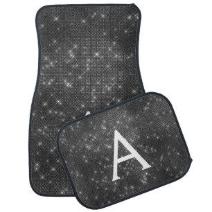 Black Sparkle Shimmer Monogram Name Initial Car Floor Mat