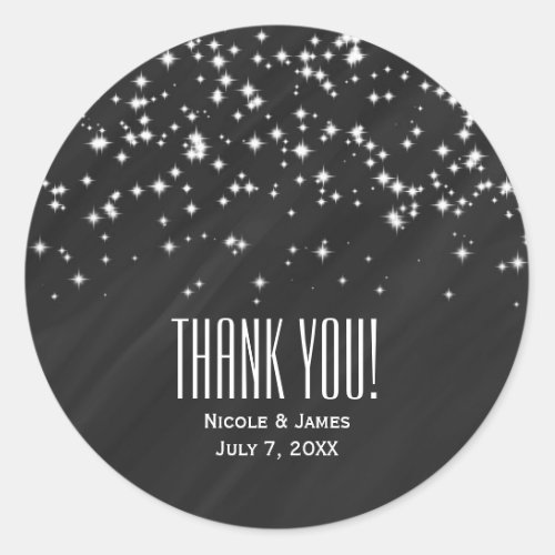 Black  Sparkle Stars Elegant Glamour Favor Classic Round Sticker