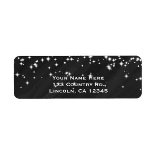 Black & Sparkle Stars Elegant Glamour Invitation Label