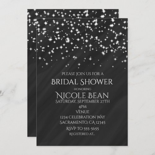 Black  Sparkle Stars Elegant Glamour Invitations