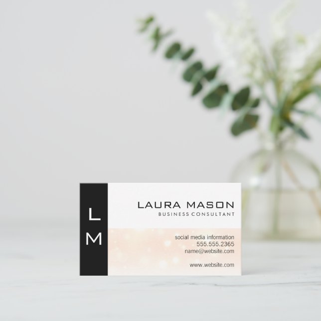 Black Sparkle White Business Card (Standing Front)