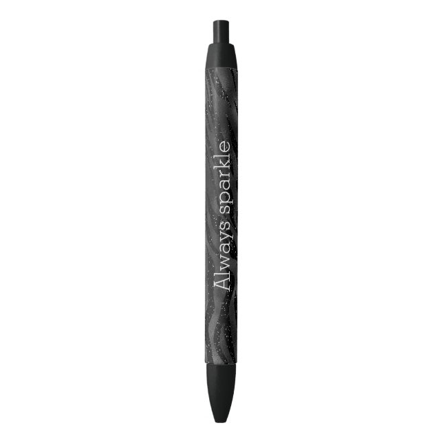 Black Sparkle Zebra Print Stripes Pen (Front Vertical)