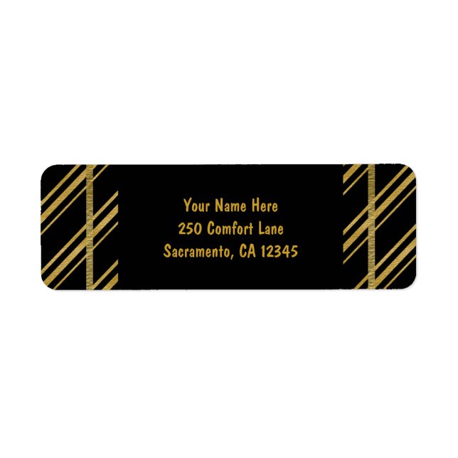 Black & Sparkling Gold Candy Cane Stripe Holiday Label (Front)