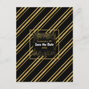 Black & Sparkling Gold Stripe Modern Save the Date Announcement Postcard