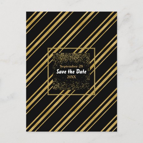 Black  Sparkling Gold Stripe Modern Save the Date Announcement Postcard