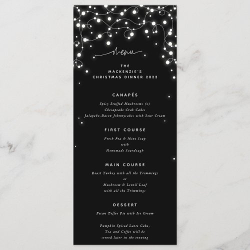 Black Sparkling Lights Christmas Flat 4 Course Menu