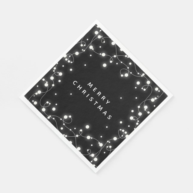 Black Sparkling Lights Christmas Party Paper Napkins (Corner)