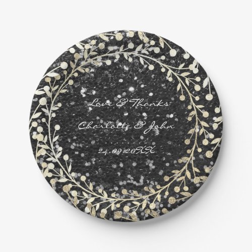 Black Sparkly Glitter Foxier Gold Wreath Garland Paper Plates
