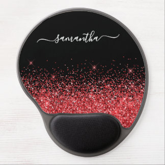 Black Sparkly Red Glitter Elegant Name Gel Mouse Pad