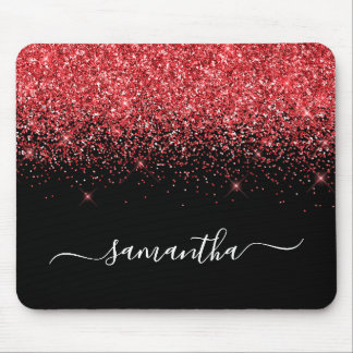 Black Sparkly Red Glitter Elegant Name Mouse Pad