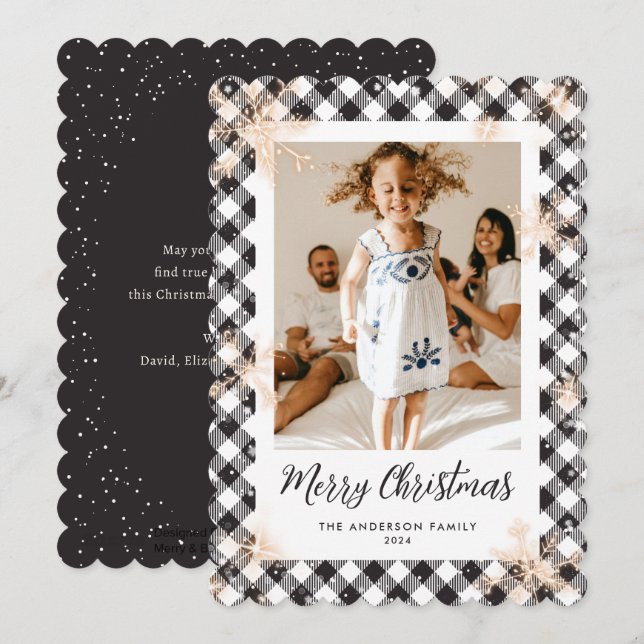 Black Sparkly Snowflakes Photo Merry Christmas Holiday Card (Front/Back)